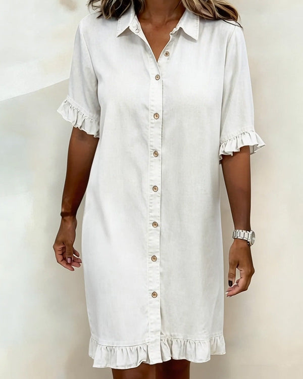 Maisonrivelle | Robe confortable en denim à volants Sadie
