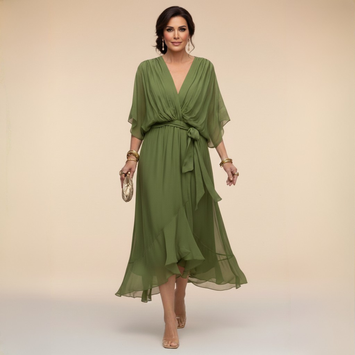 MOREAU LYON | ROBE EN MOUSSELINE À COL V POUR FEMME