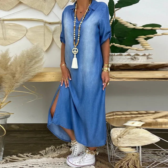 Maisonrivelle | Robe longue style jean avec fente sur le côté Lea