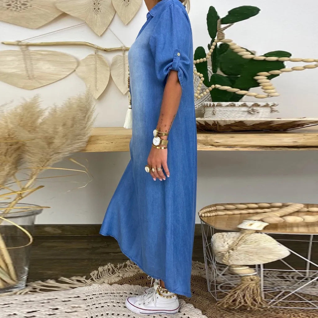 Maisonrivelle | Robe longue style jean avec fente sur le côté Lea
