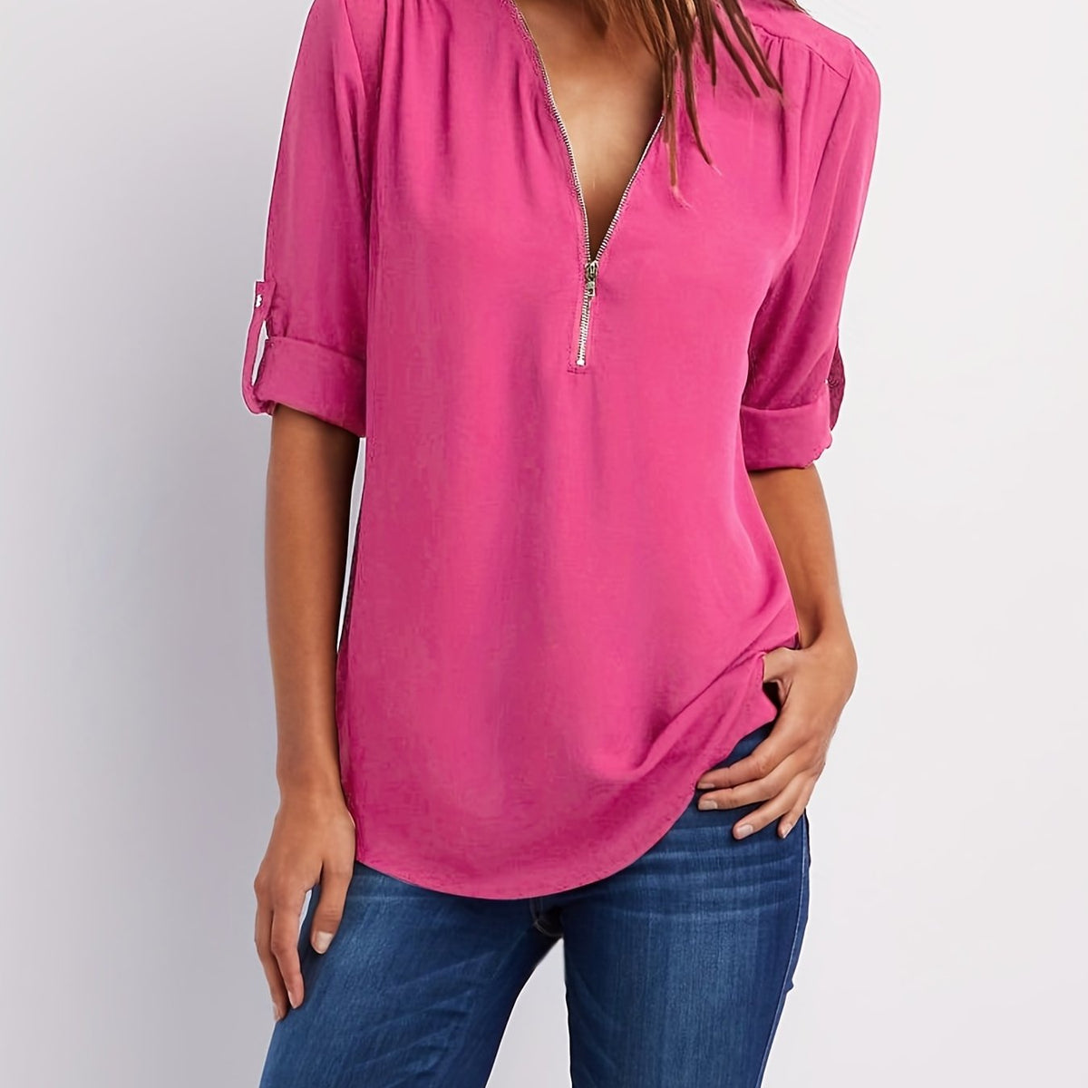 MOREAU LYON | BLOUSE À COL EN V ZIP POUR FEMMES
