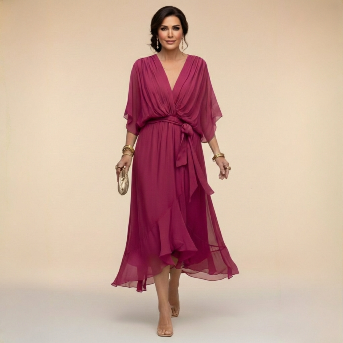 MOREAU LYON | ROBE EN MOUSSELINE À COL V POUR FEMME