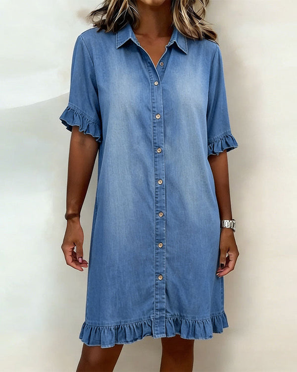 Maisonrivelle | Robe confortable en denim à volants Sadie