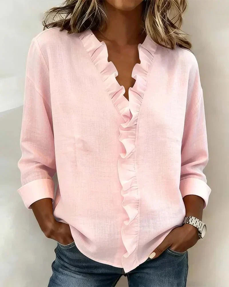 MOREAU LYON | BLOUSE À COL VOLANTÉ EN V POUR FEMMES