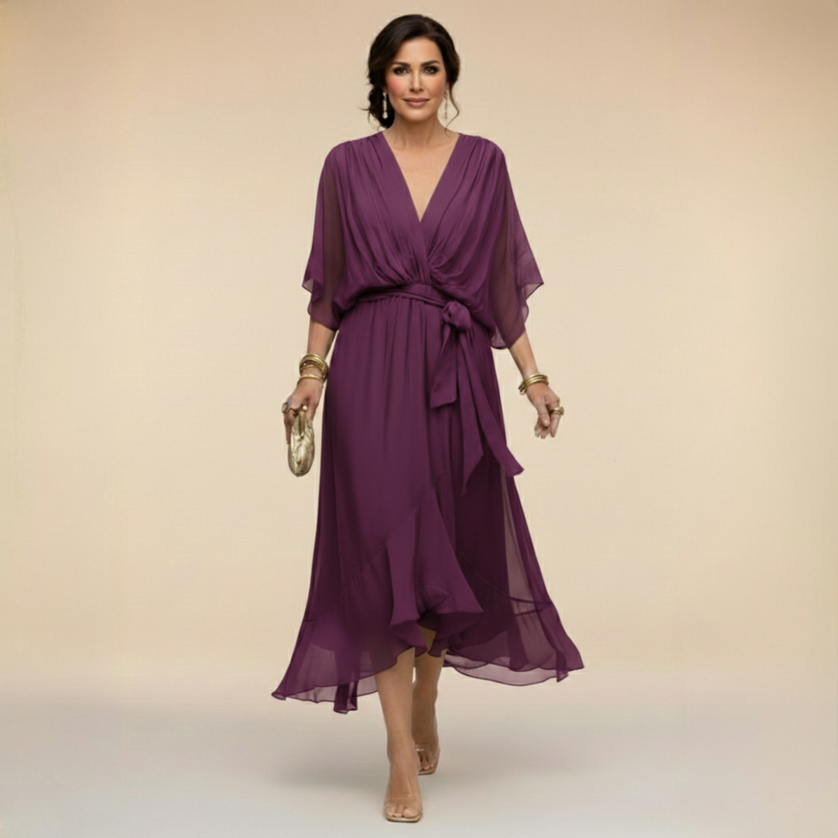 MOREAU LYON | ROBE EN MOUSSELINE À COL V POUR FEMME