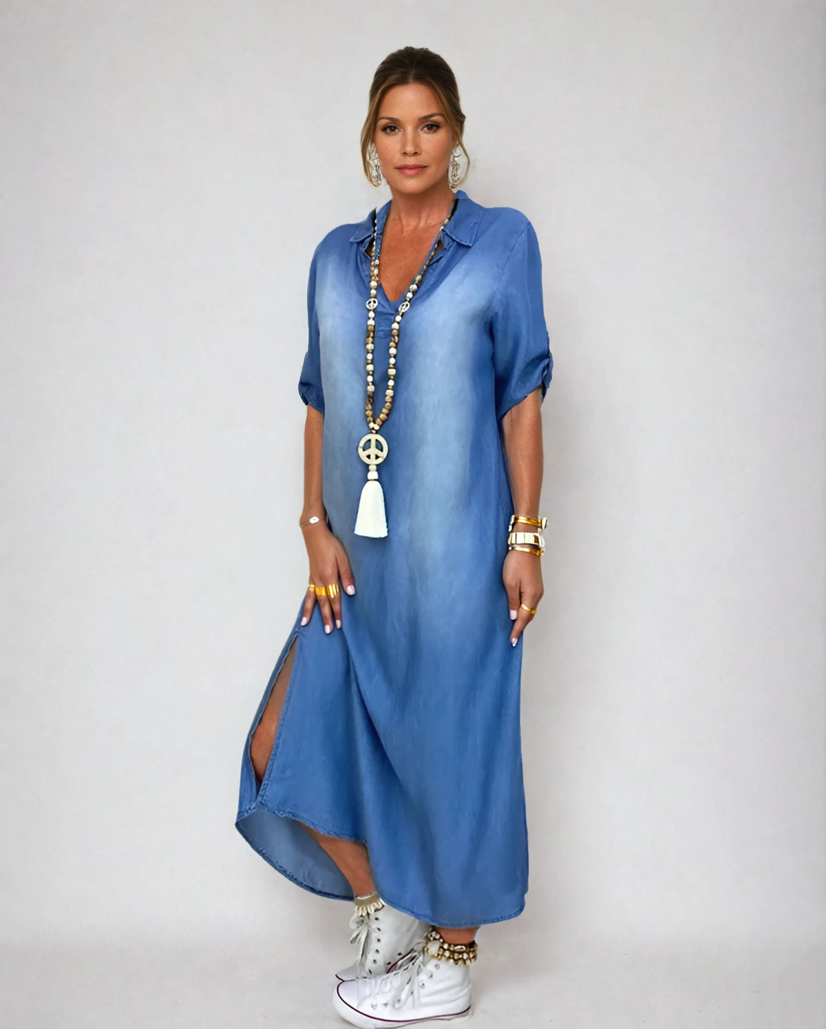 Maisonrivelle | Robe longue style jean avec fente sur le côté Lea