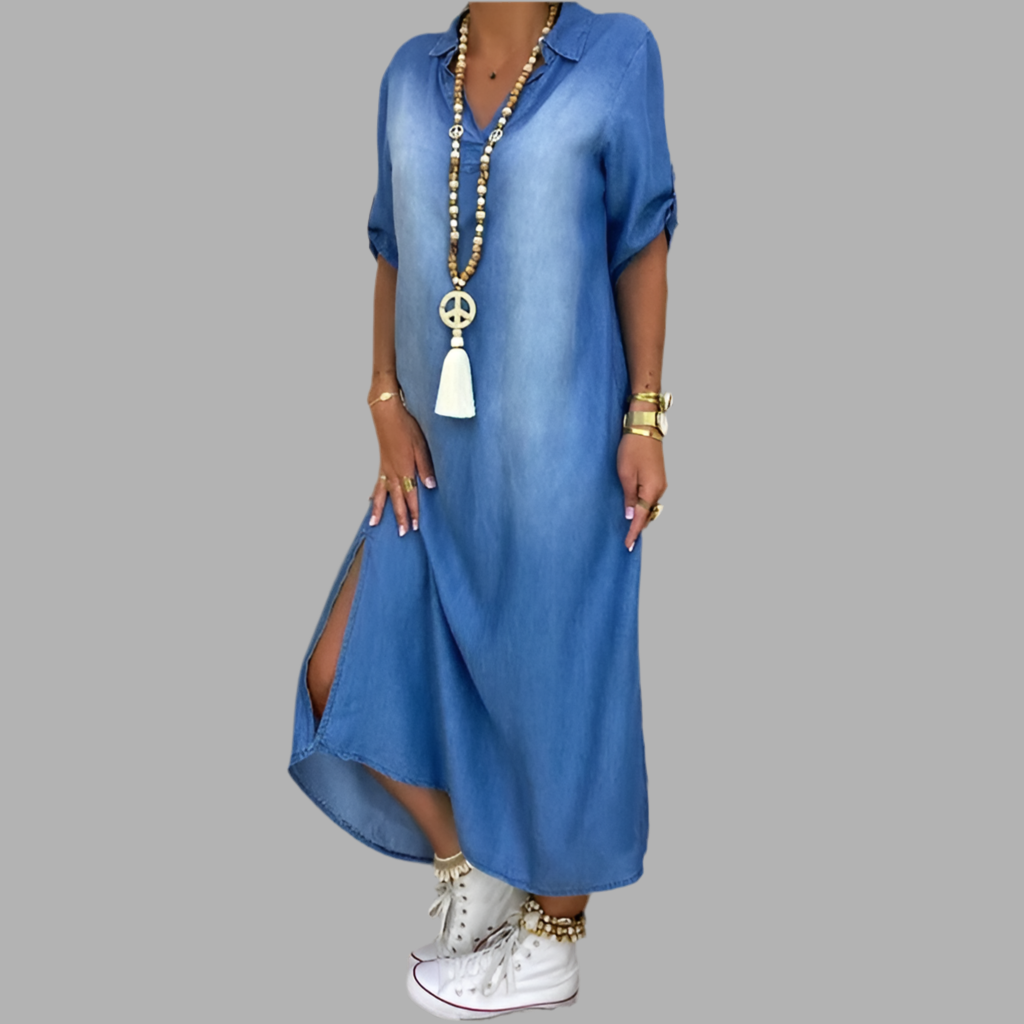 Maisonrivelle | Robe longue style jean avec fente sur le côté Lea