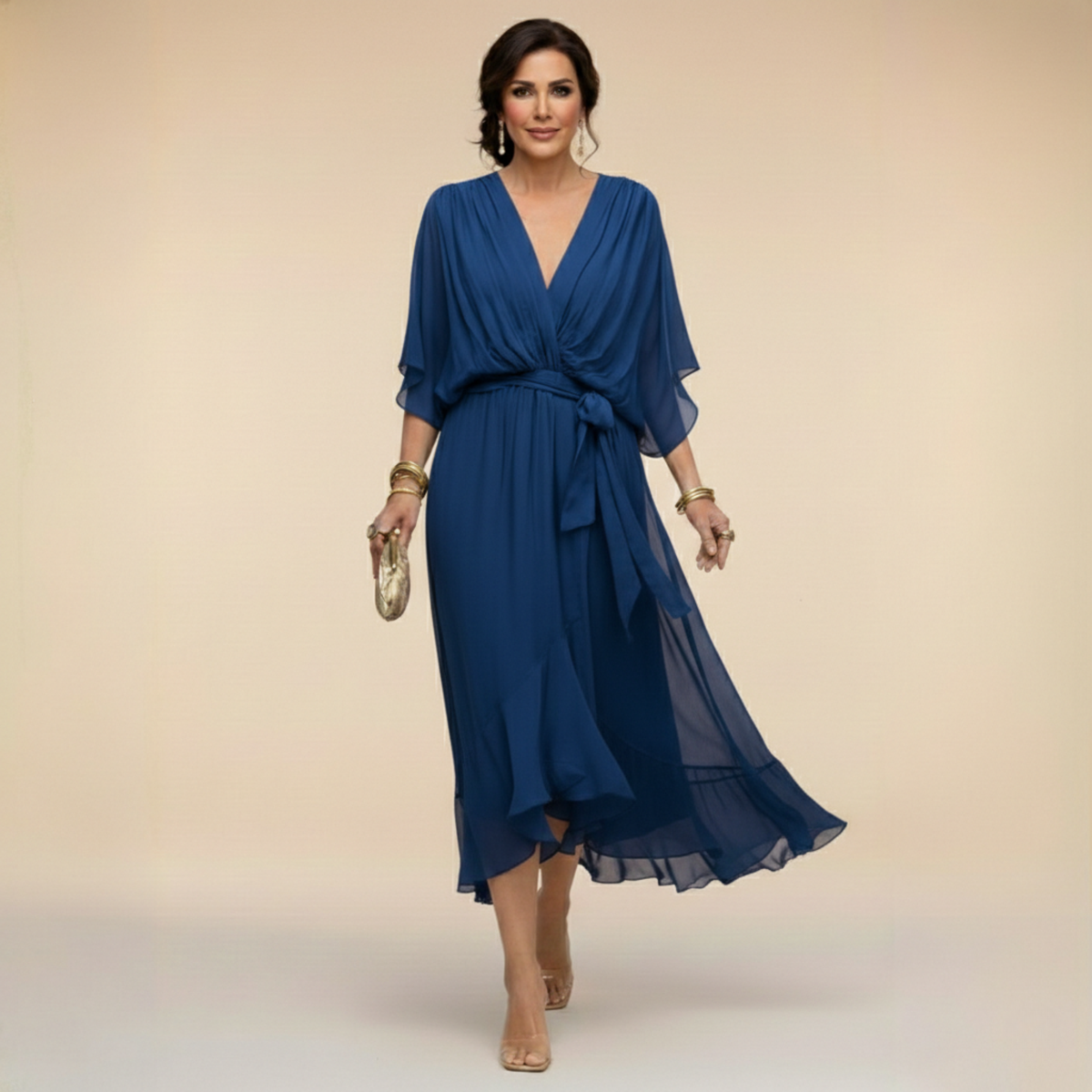 MOREAU LYON | ROBE EN MOUSSELINE À COL V POUR FEMME
