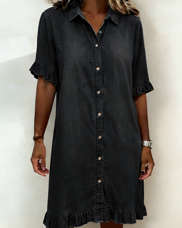 Maisonrivelle | Robe confortable en denim à volants Sadie
