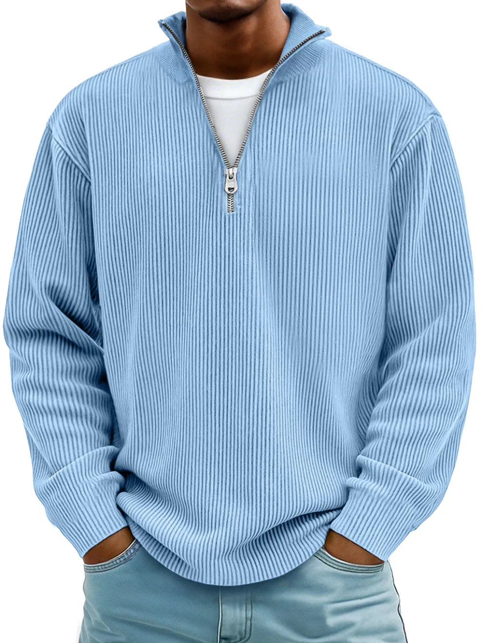 Pull Col Zippé Côtelé Marc
