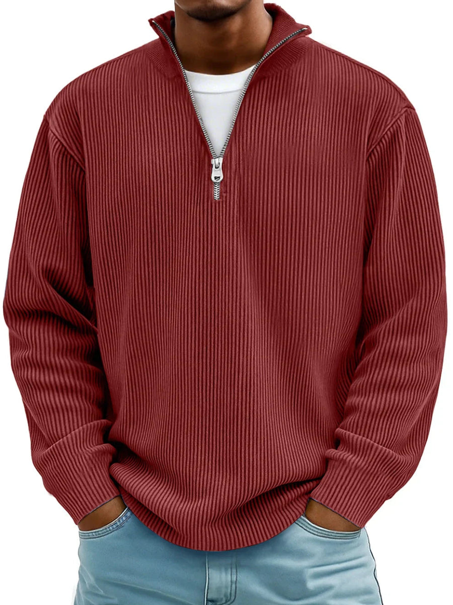 Pull Col Zippé Côtelé Marc