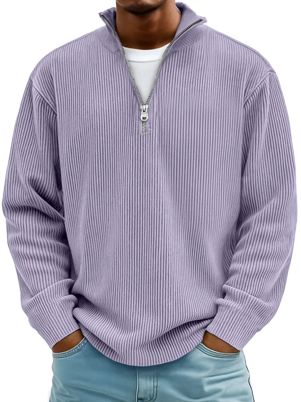 Pull Col Zippé Côtelé Marc