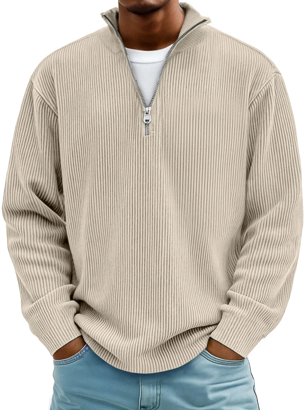 Pull Col Zippé Côtelé Marc
