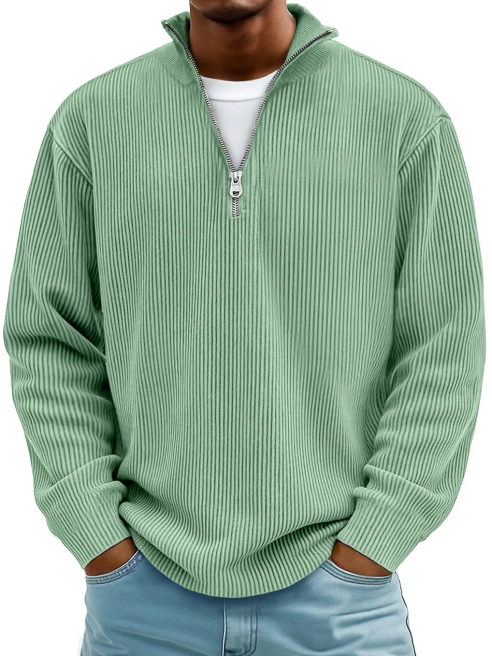 Pull Col Zippé Côtelé Marc