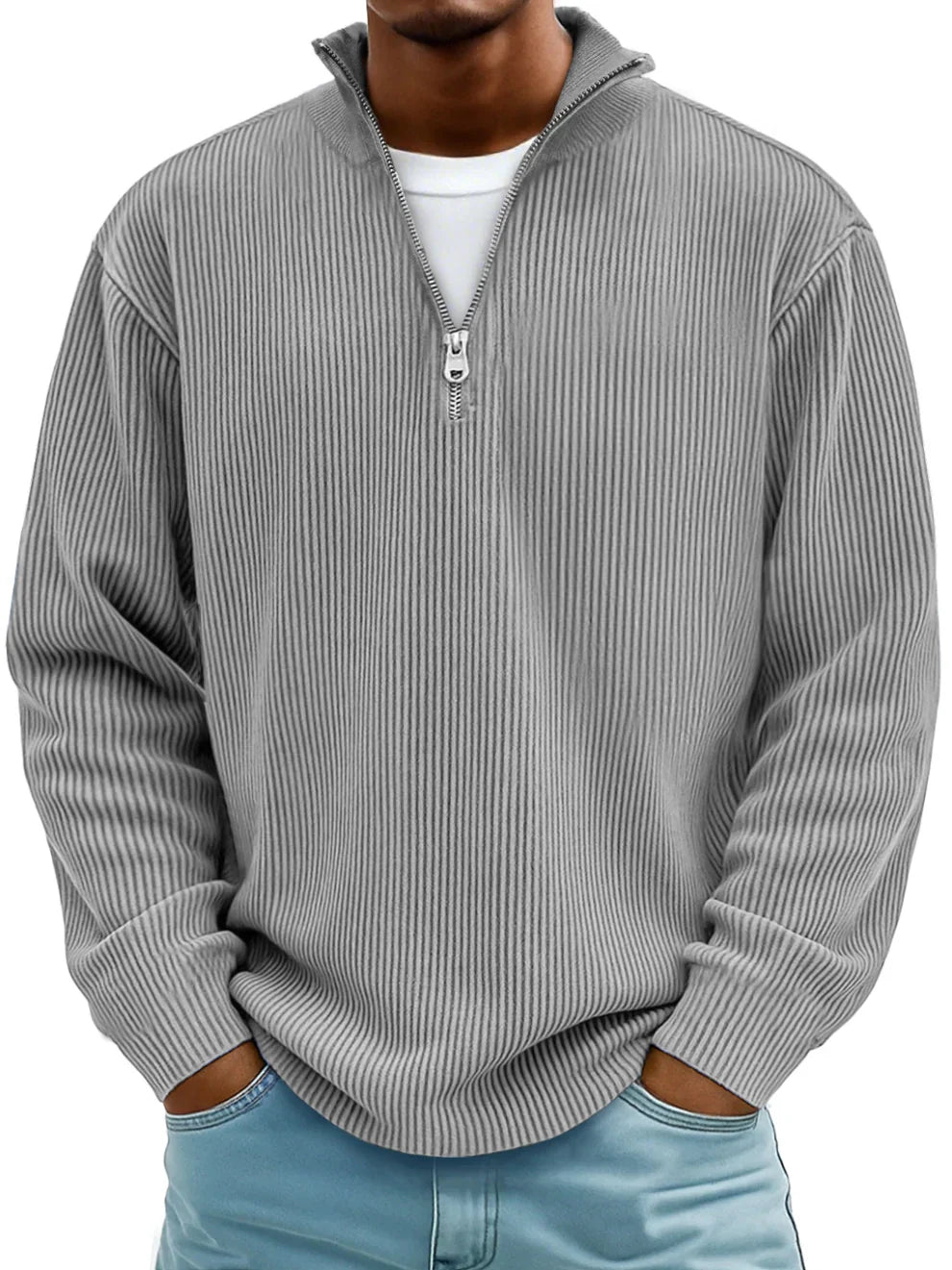 Pull Col Zippé Côtelé Marc