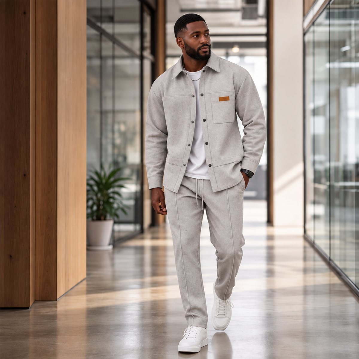 Ensemble décontracté deux pièces pour homme : veste et pantalon en maille gaufrée