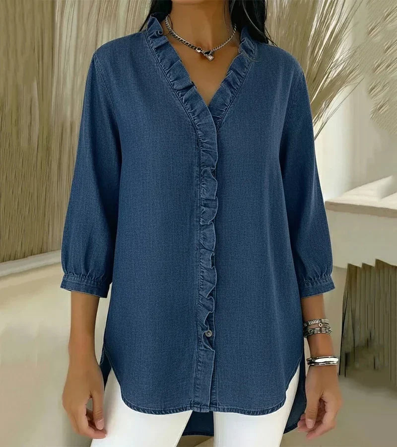 MOREAU LYON | BLOUSE EN DENIM COL V POUR FEMME