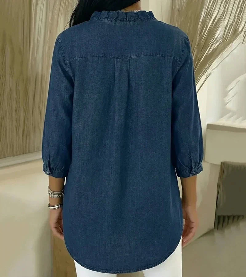 MOREAU LYON | BLOUSE EN DENIM COL V POUR FEMME