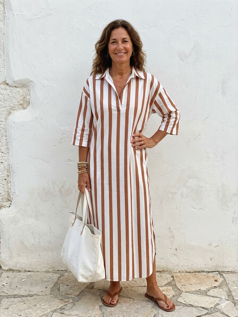 Maisonrivelle | Robe-chemise Naomi Midi à manches longues et rayures pour femme