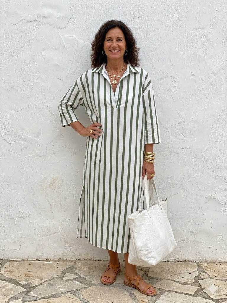 Maisonrivelle | Robe-chemise Naomi Midi à manches longues et rayures pour femme