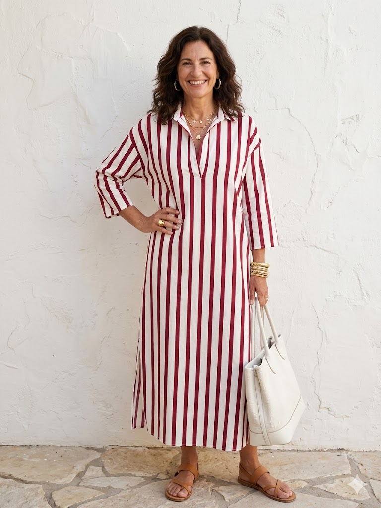 Maisonrivelle | Robe-chemise Naomi Midi à manches longues et rayures pour femme
