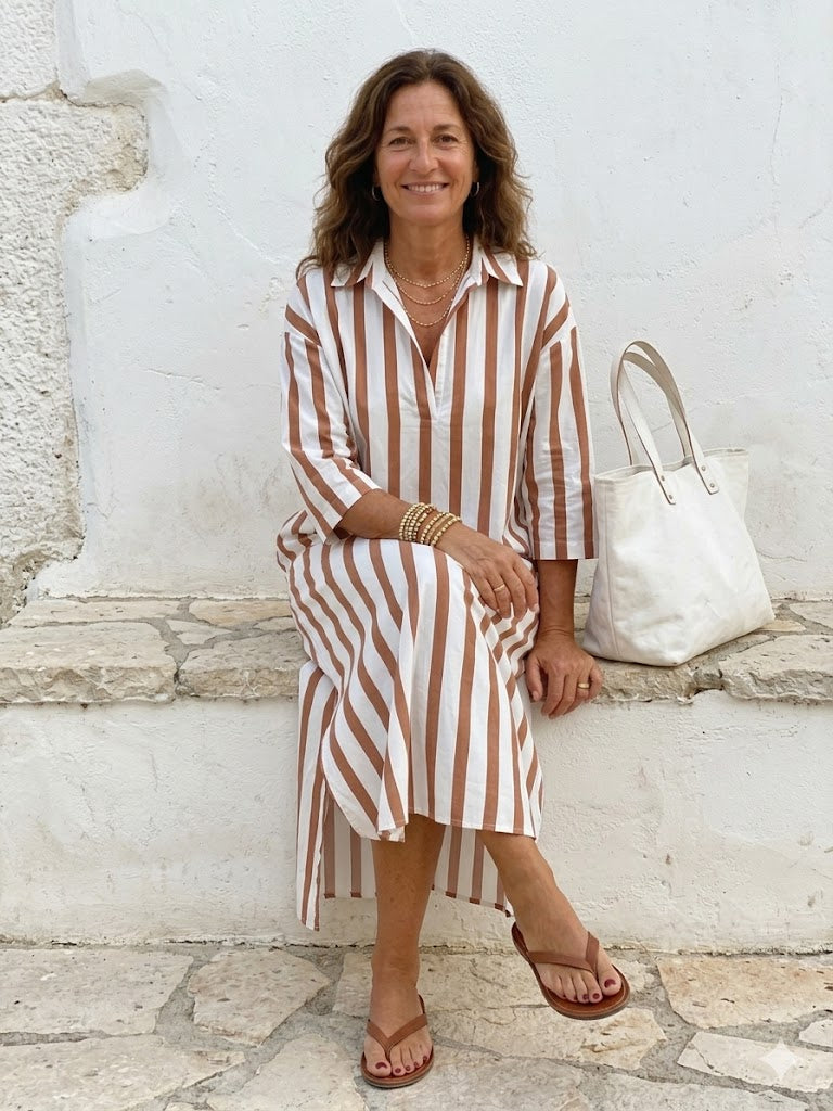 Maisonrivelle | Robe-chemise Naomi Midi à manches longues et rayures pour femme