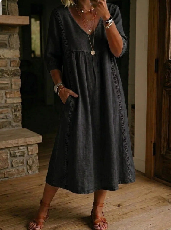 MOREAU LYON | ROBE MIDI CLASSIQUE COL V FEMME