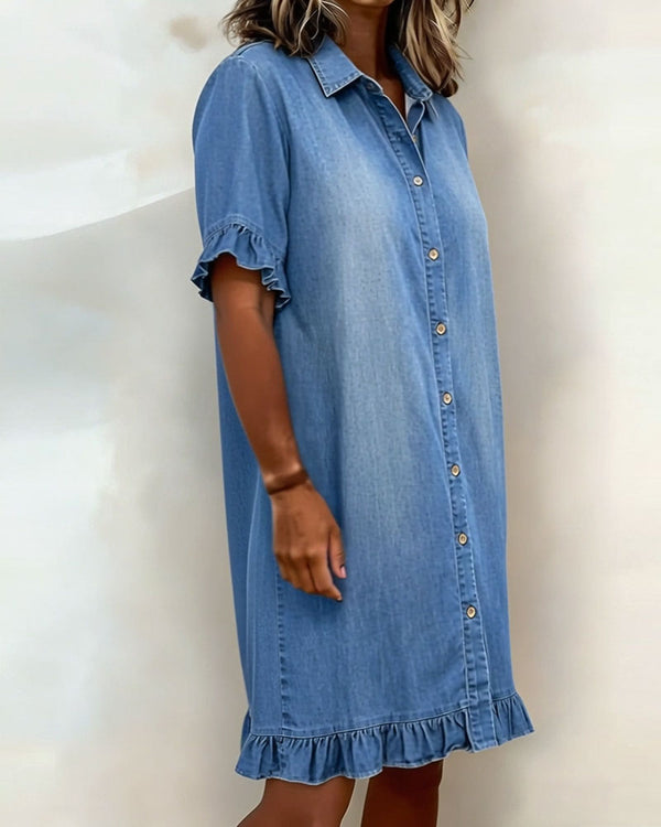 Maisonrivelle | Robe confortable en denim à volants Sadie