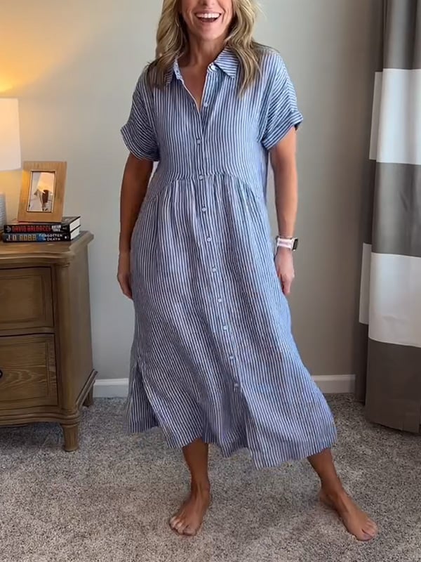 Maisonrivelle | Robe à rayures Maxi avec boutons Malina