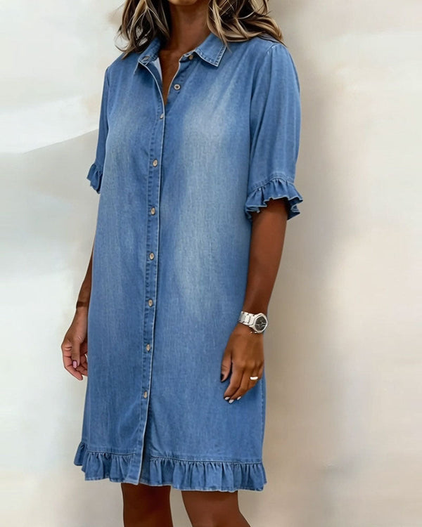 Maisonrivelle | Robe confortable en denim à volants Sadie