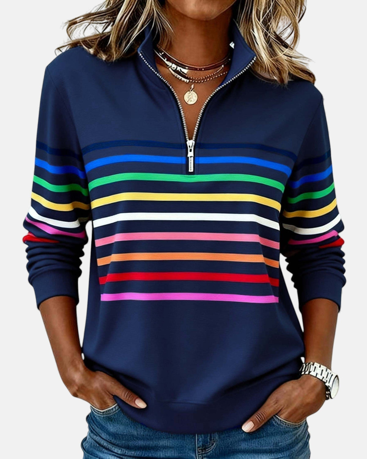 MOREAU LYON | PULL RAYÉ À FERMETURE ÉCLAIR POUR FEMMES