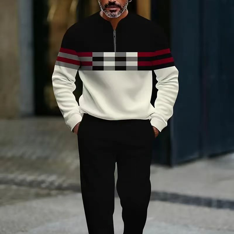 🌿👬Ensemble pour homme avec imprimé graphique, pull et pantalon