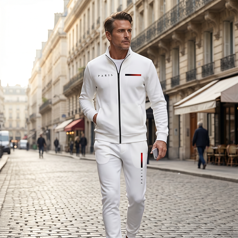 Men's Printed Zip Jacket & Pants Set – Complete, Soft, Casual
