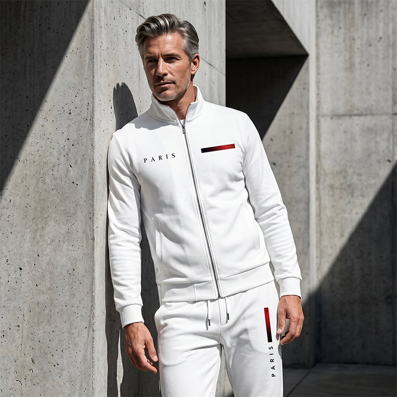 Men's Printed Zip Jacket & Pants Set – Complete, Soft, Casual