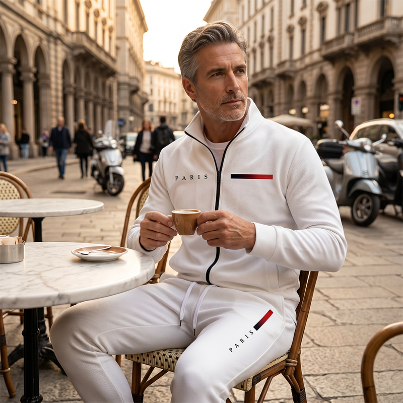 Men's Printed Zip Jacket & Pants Set – Complete, Soft, Casual