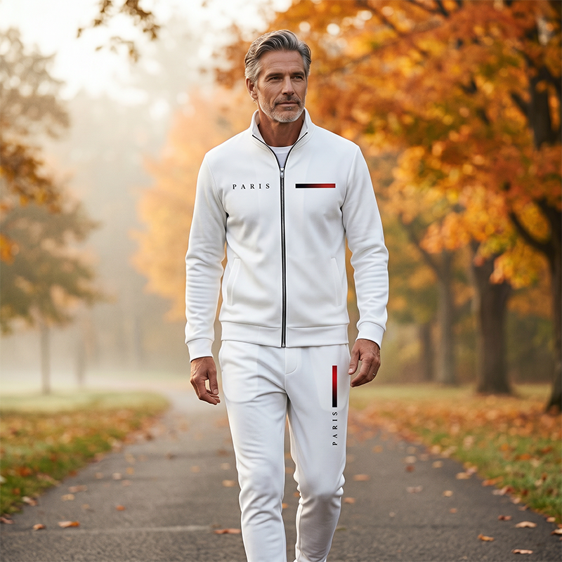 Men's Printed Zip Jacket & Pants Set – Complete, Soft, Casual